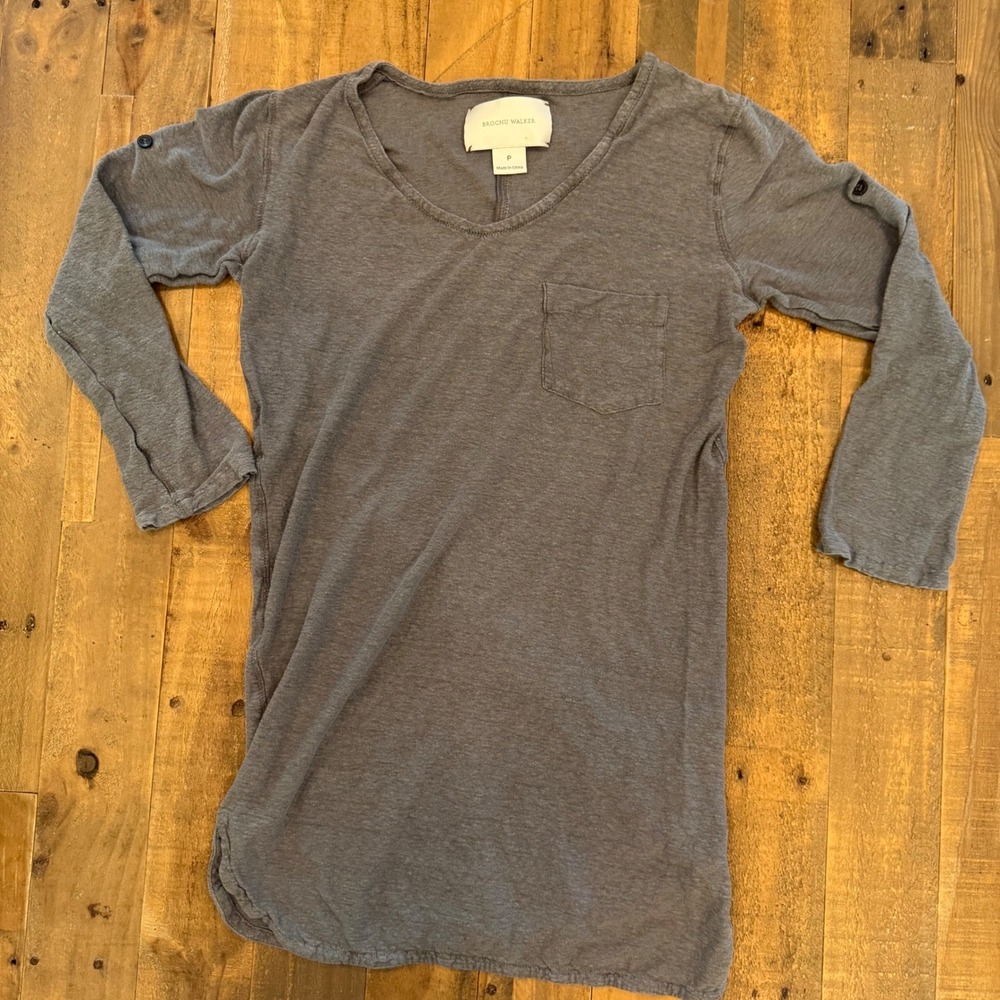 Brochu Walker Womens Gray Slub Knit Long Sleeve Tunic Pocket Top Size P